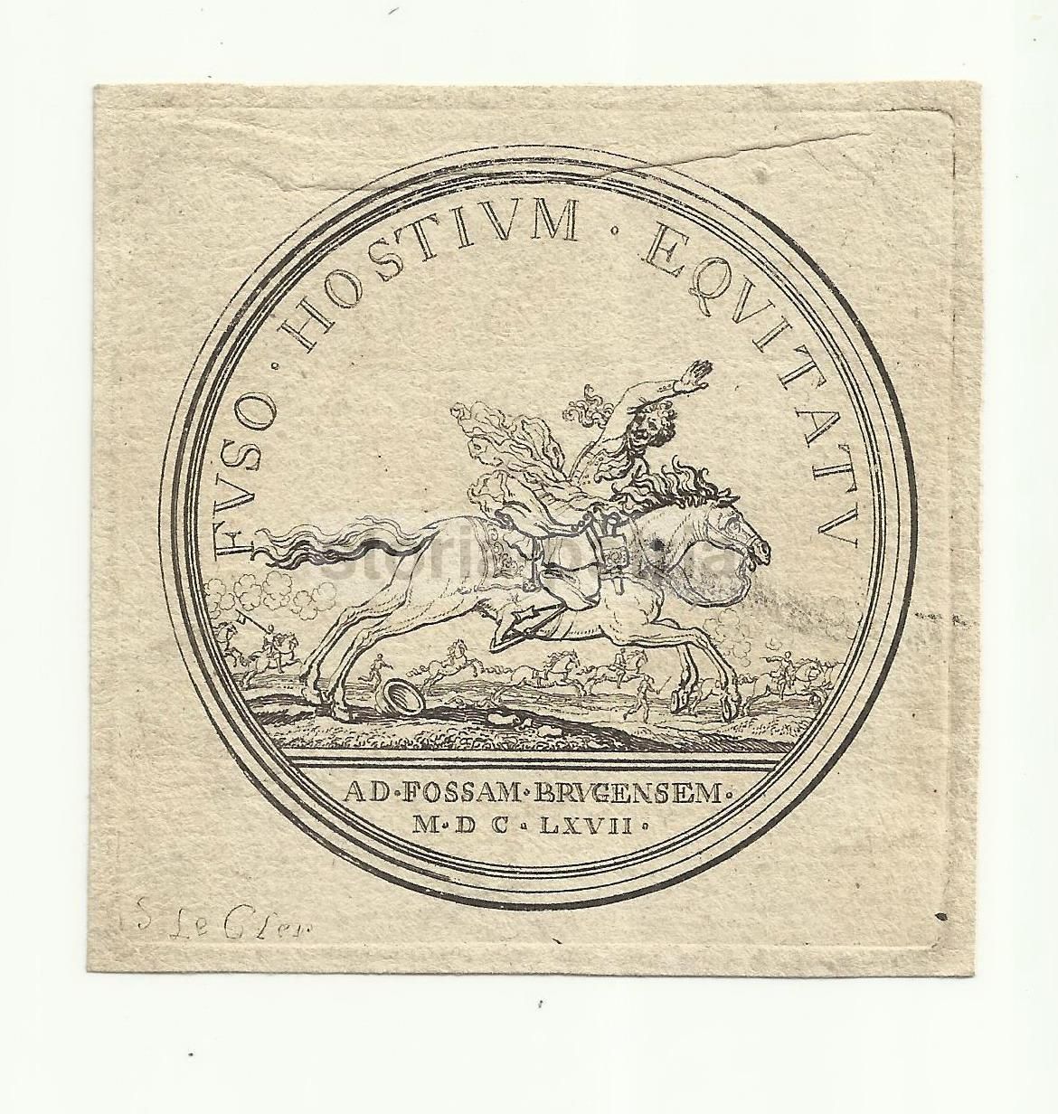 Incisione Antica 1667 Battaglia Fossa Brugense Sébastien Le Clerc Militaria