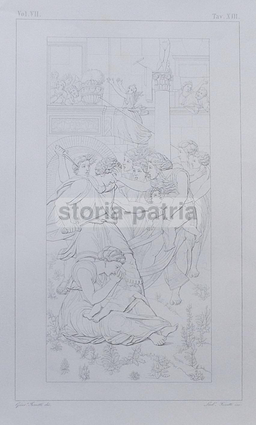 Incisione Antica: Scena Biblica Di Ludovico Ferretti, Acquaforte Originale Dell'800