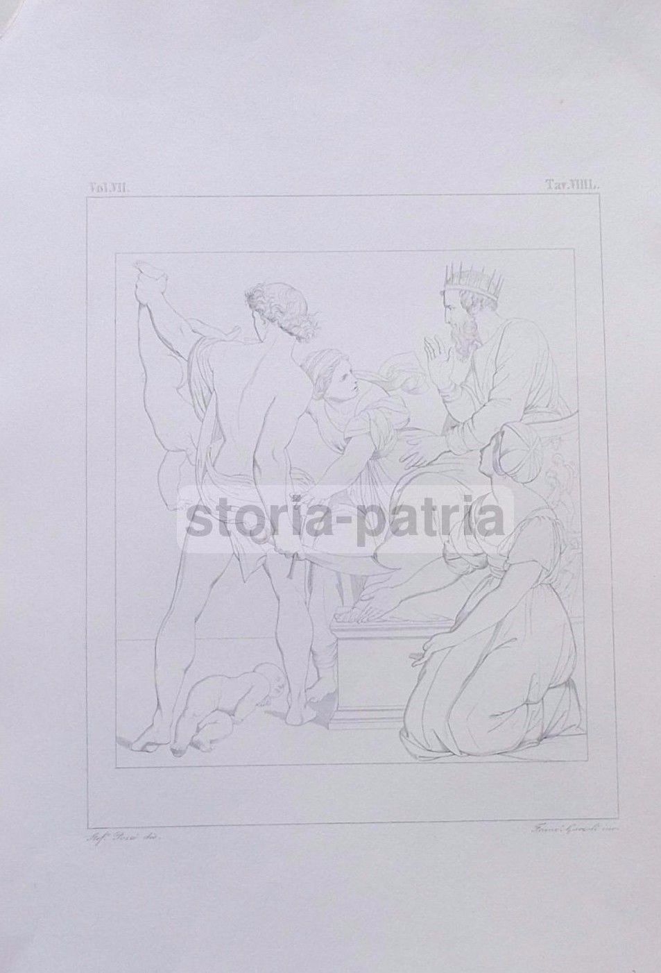 Incisione Antica Scena Biblica, Francesco Garzoli Da Stefano Pozzi, Metà XIX Secolo