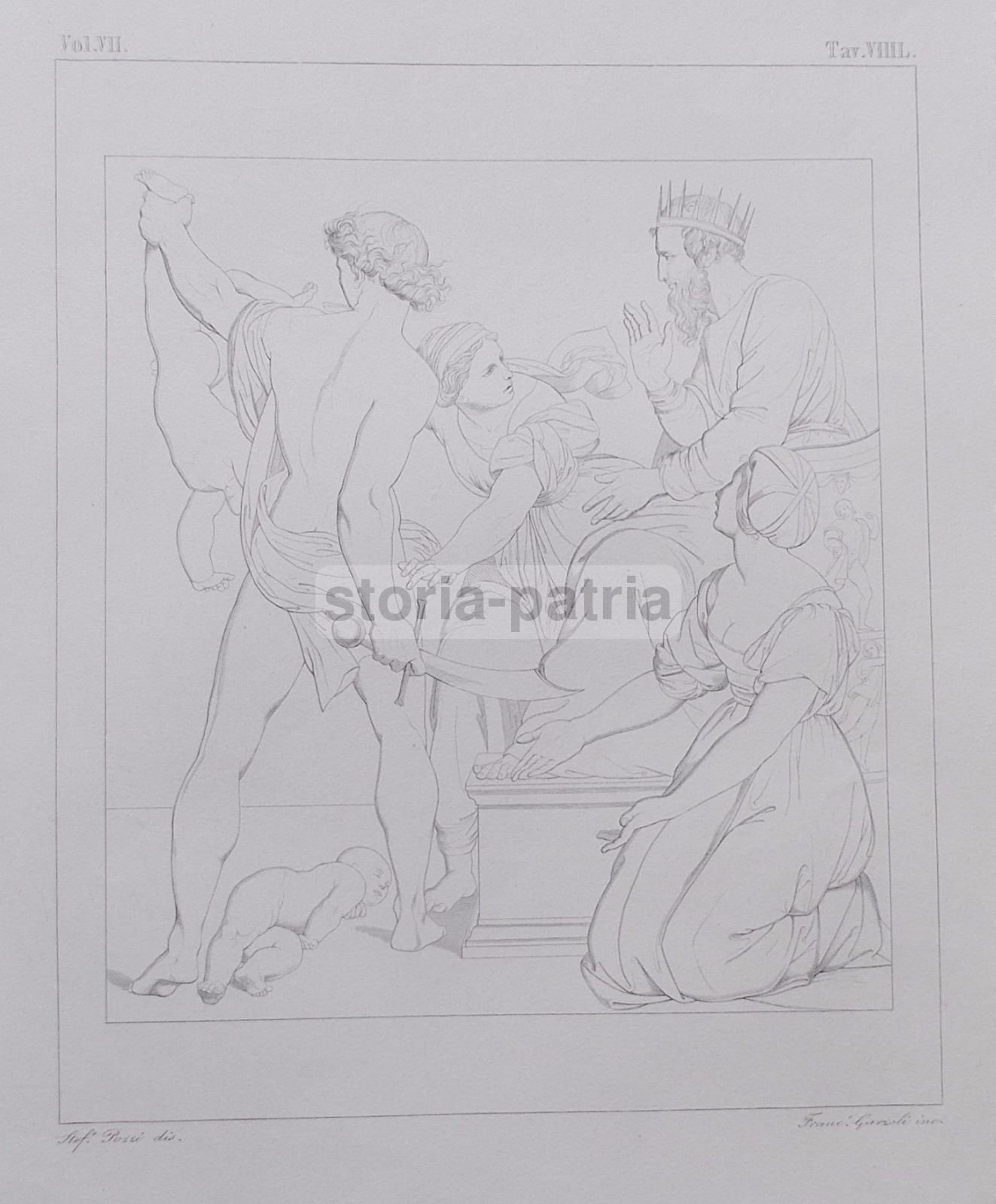 Incisione Antica Scena Biblica, Francesco Garzoli Da Stefano Pozzi, Metà XIX Secolo