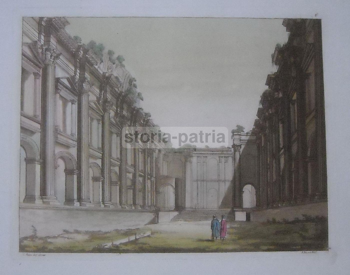 Antico Tempio Della Magna Grecia, Incisione Colorata, Rossi E Biasioli, XIX Secolo