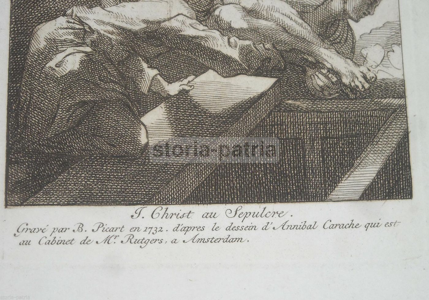 Incisione Carracci Picart 1732, Cristo Al Sepolcro, Amsterdam