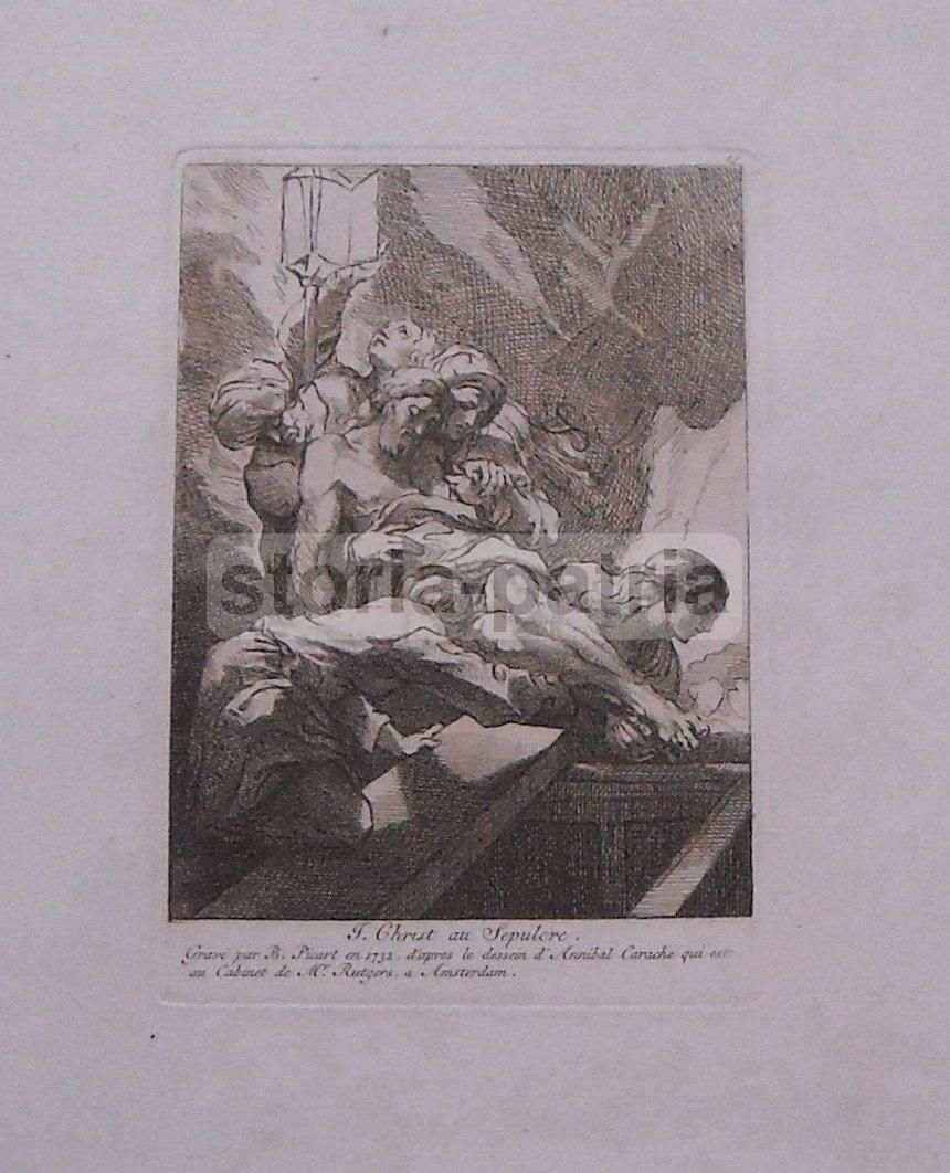 Incisione Carracci Picart 1732, Cristo Al Sepolcro, Amsterdam