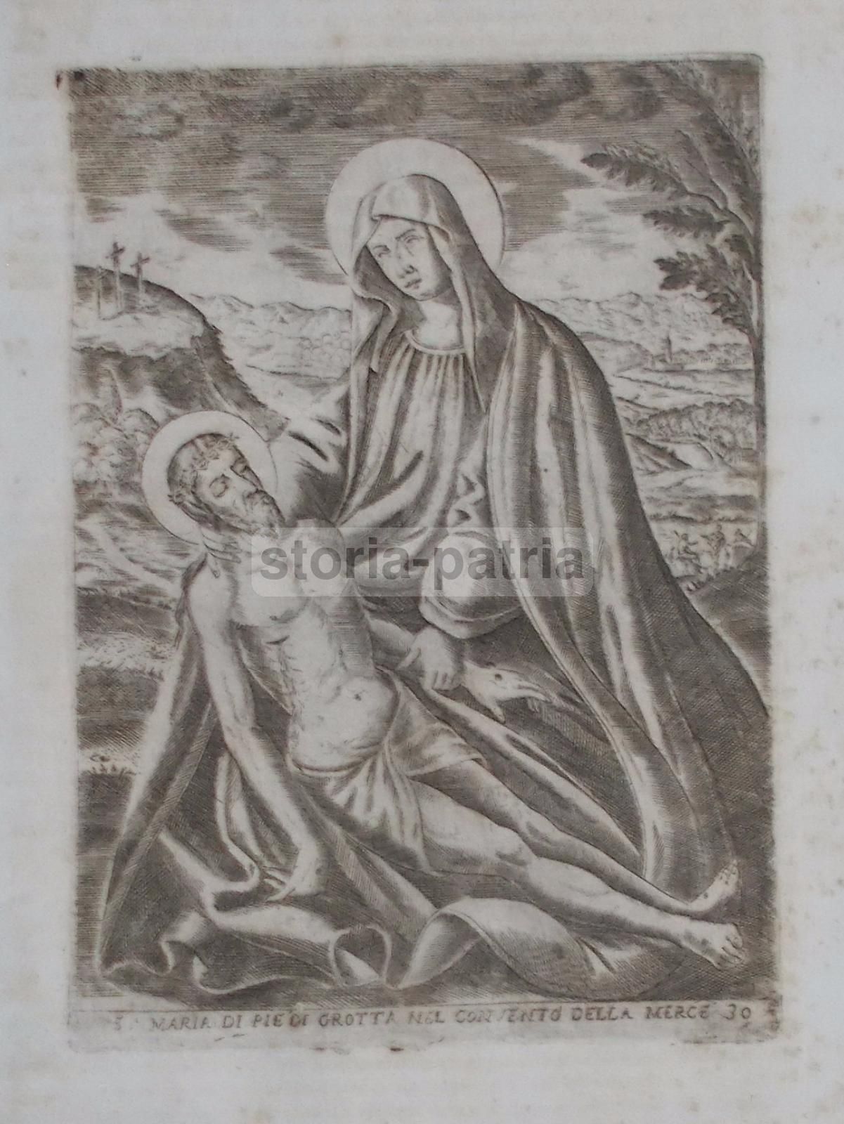 Incisione Antica Madonna Di Piedigrotta, Convento Della Mercè, Sicilia