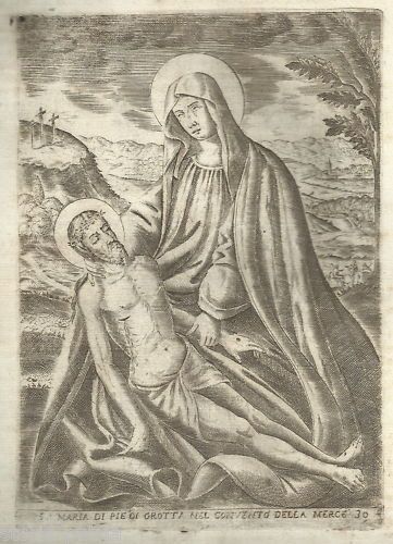 Incisione Antica Madonna Di Piedigrotta, Convento Della Mercè, Sicilia