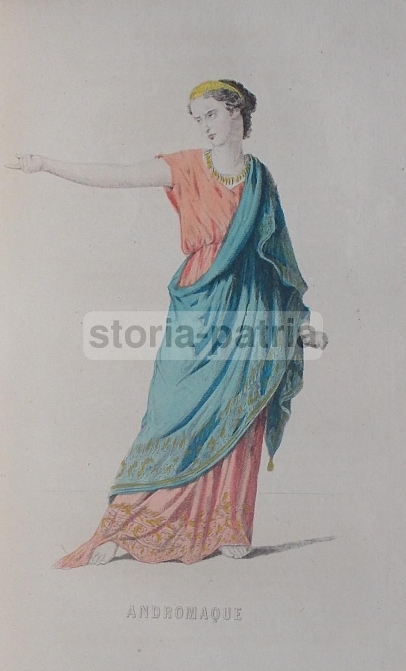 Andromaca: Incisione Acquarellata Antica, Mitologia Greca (circa 1880)