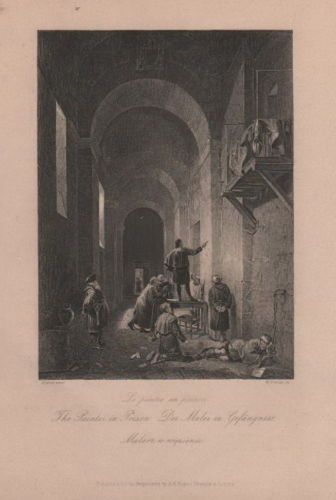 Incisione Antica Del XIX Secolo: Le Peintre En Prison Da Granet