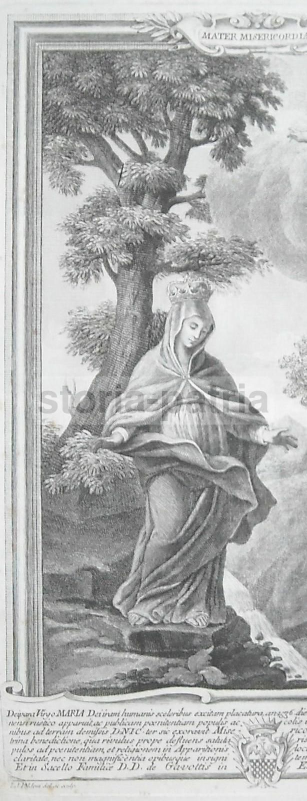 Incisione Antica: Madonna Della Misericordia, Savona, Faldoni, XVIII Secolo