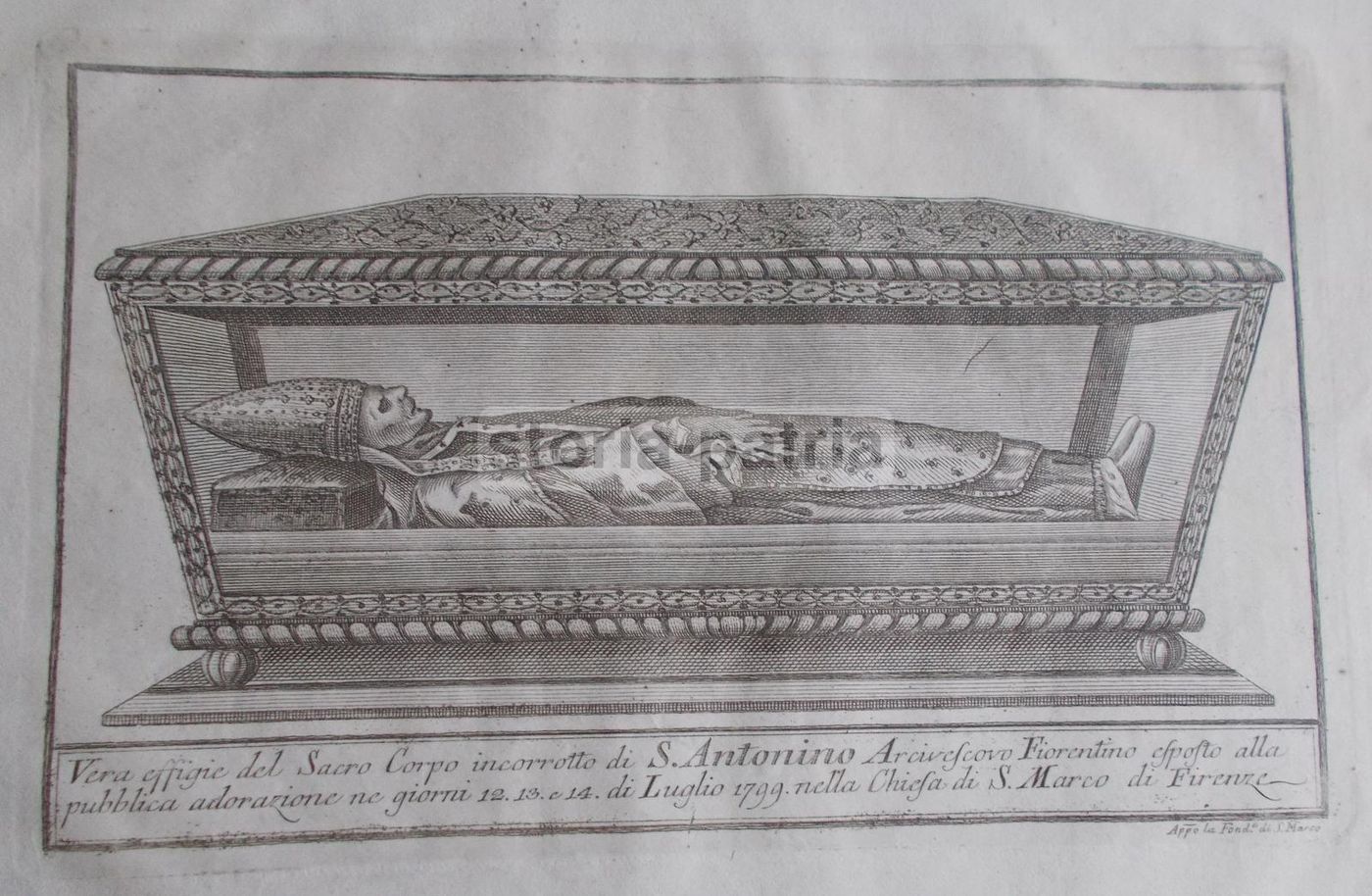 Incisione Sant'Antonino Arcivescovo Firenze 1799 Stampa Devozionale