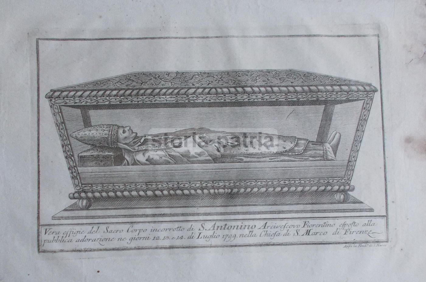 Incisione Sant'Antonino Arcivescovo Firenze 1799 Stampa Devozionale