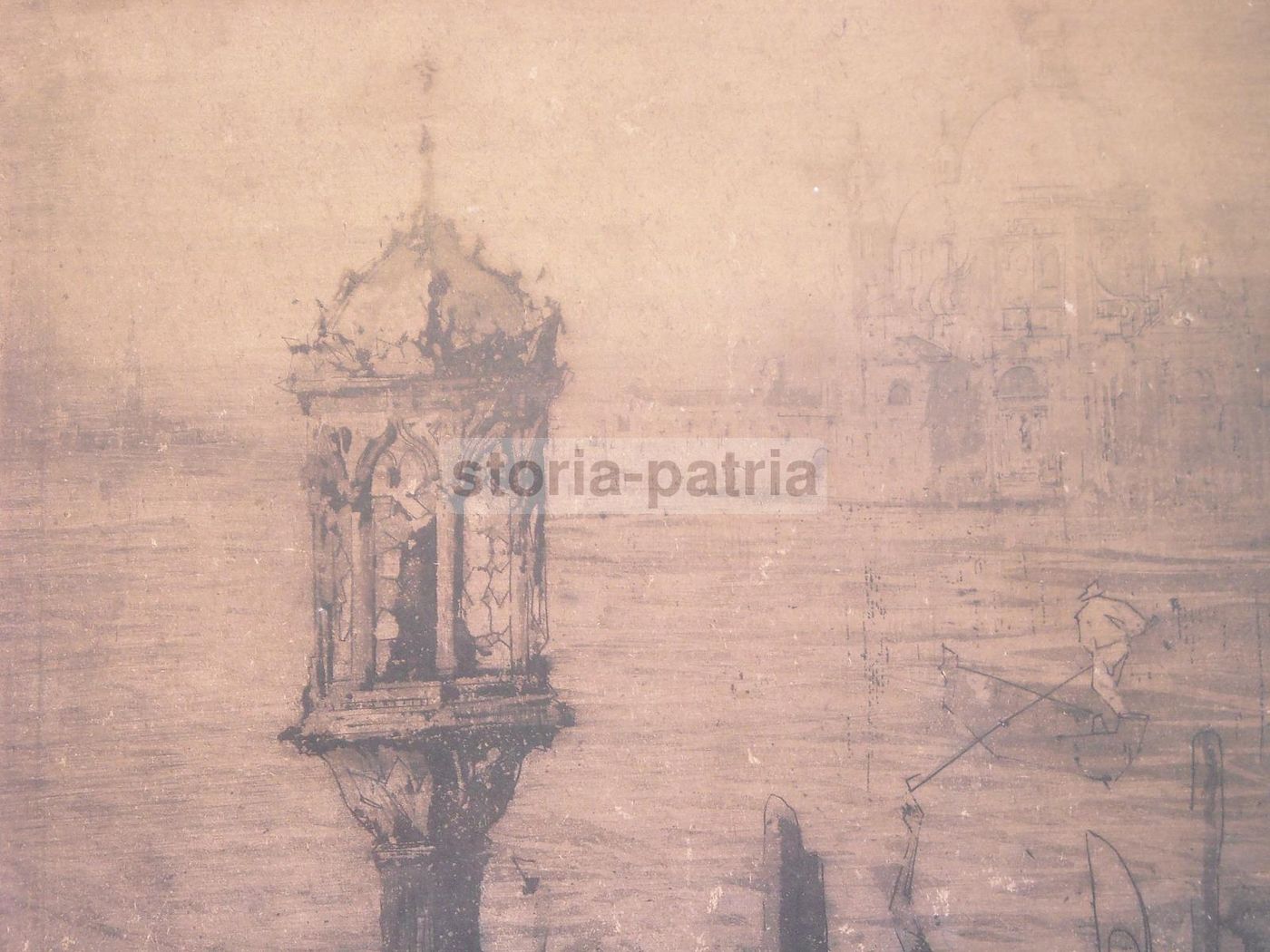 Incisione Antica Della Laguna Di Venezia Con La Basilica Della Salute, Anni '30