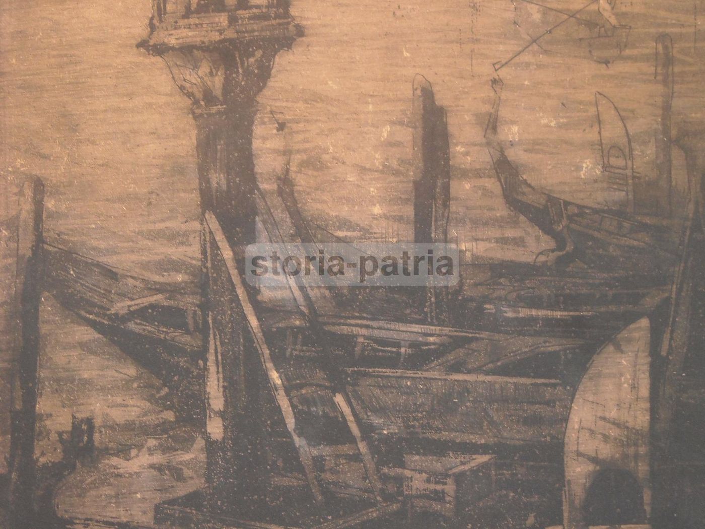 Incisione Antica Della Laguna Di Venezia Con La Basilica Della Salute, Anni '30