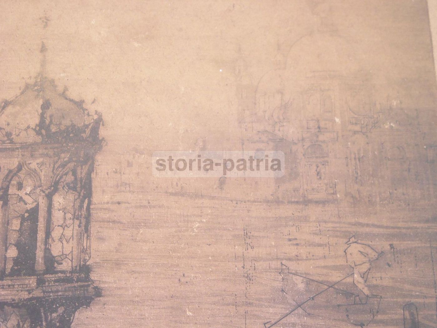 Incisione Antica Della Laguna Di Venezia Con La Basilica Della Salute, Anni '30