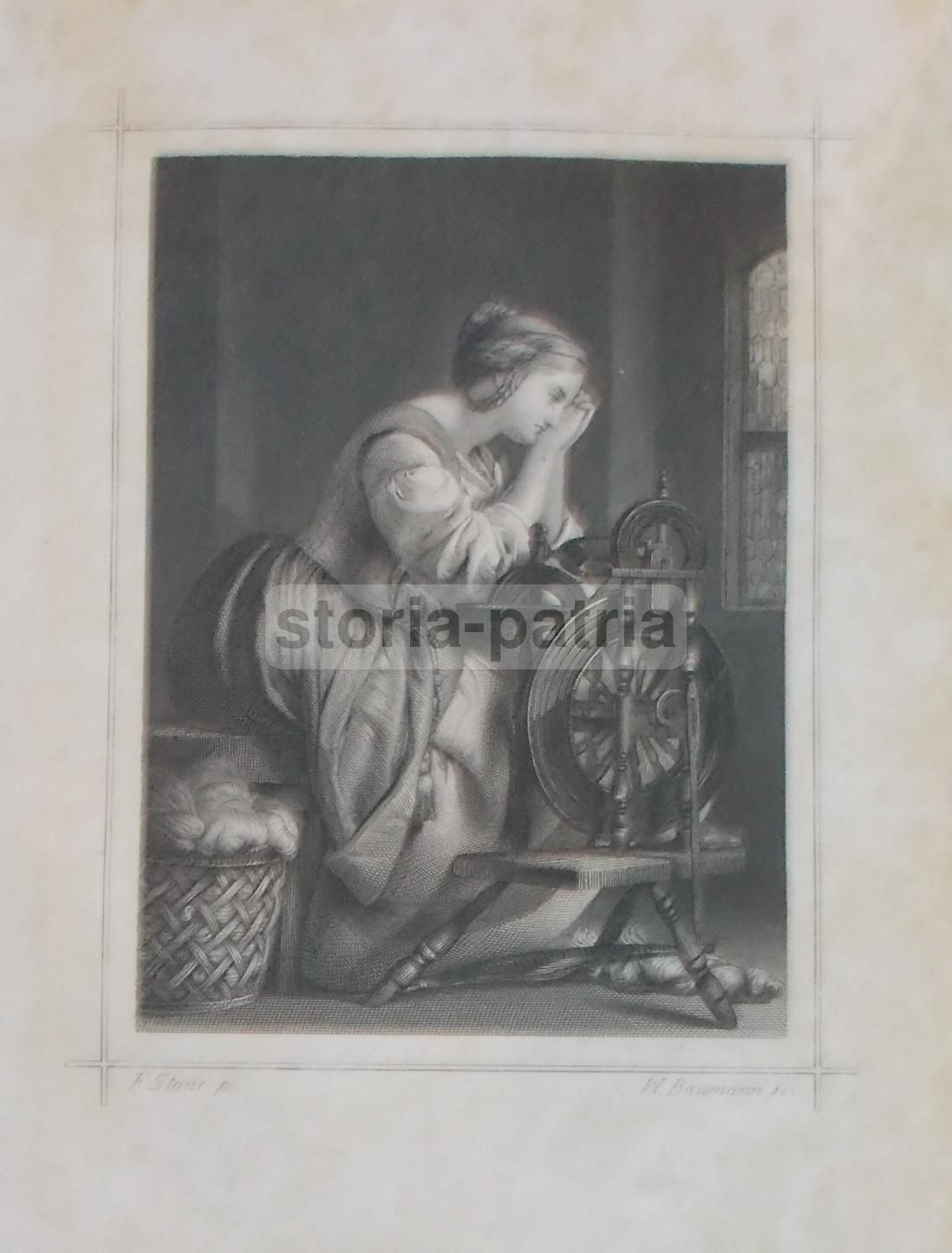 Incisione Antica Ricamatrice Baumann Da Stone 1859 Originale