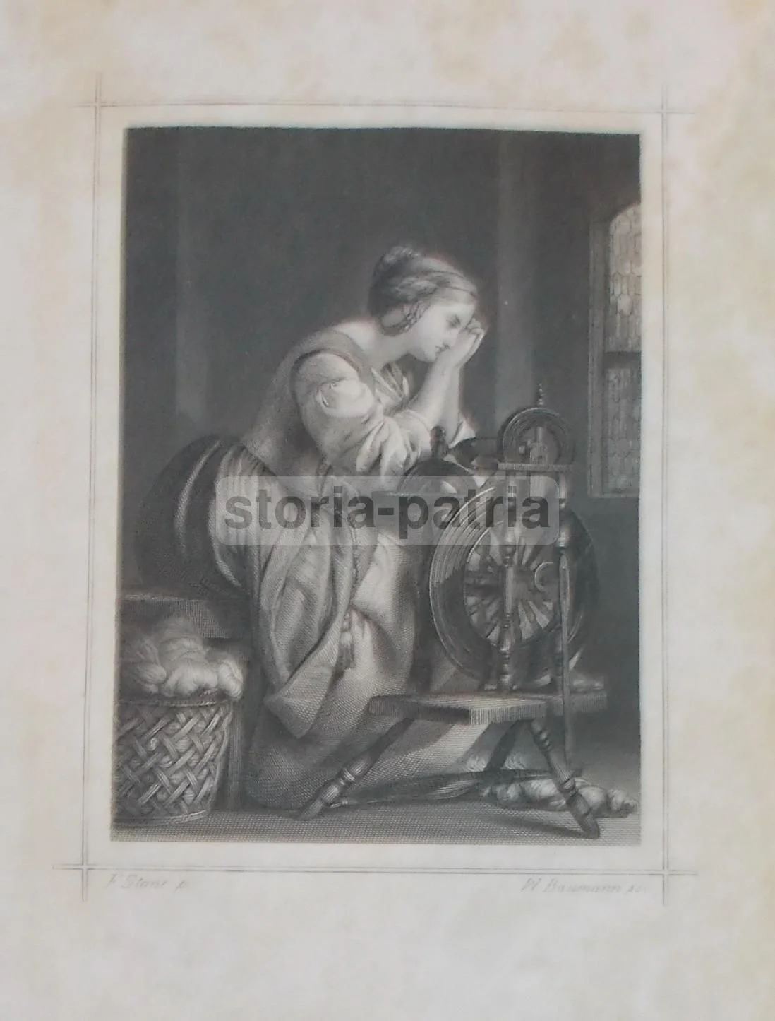 Incisione Antica Ricamatrice Baumann da Stone 1859 Originale