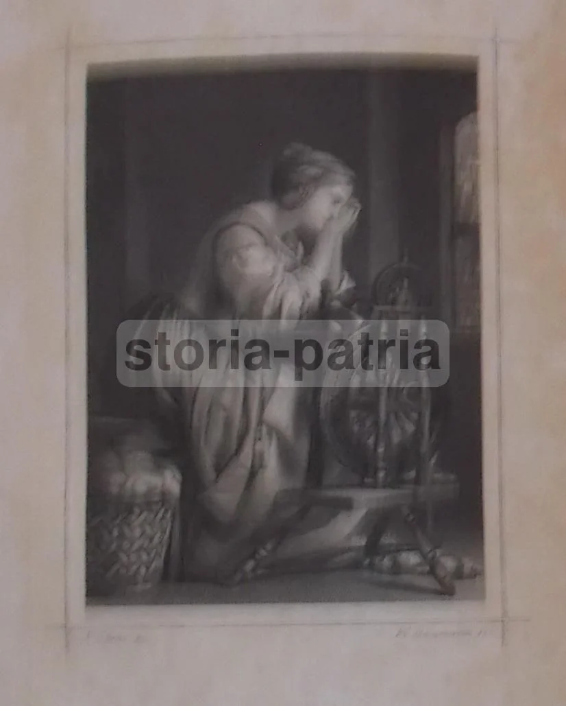 Incisione Antica Ricamatrice Baumann da Stone 1859 Originale