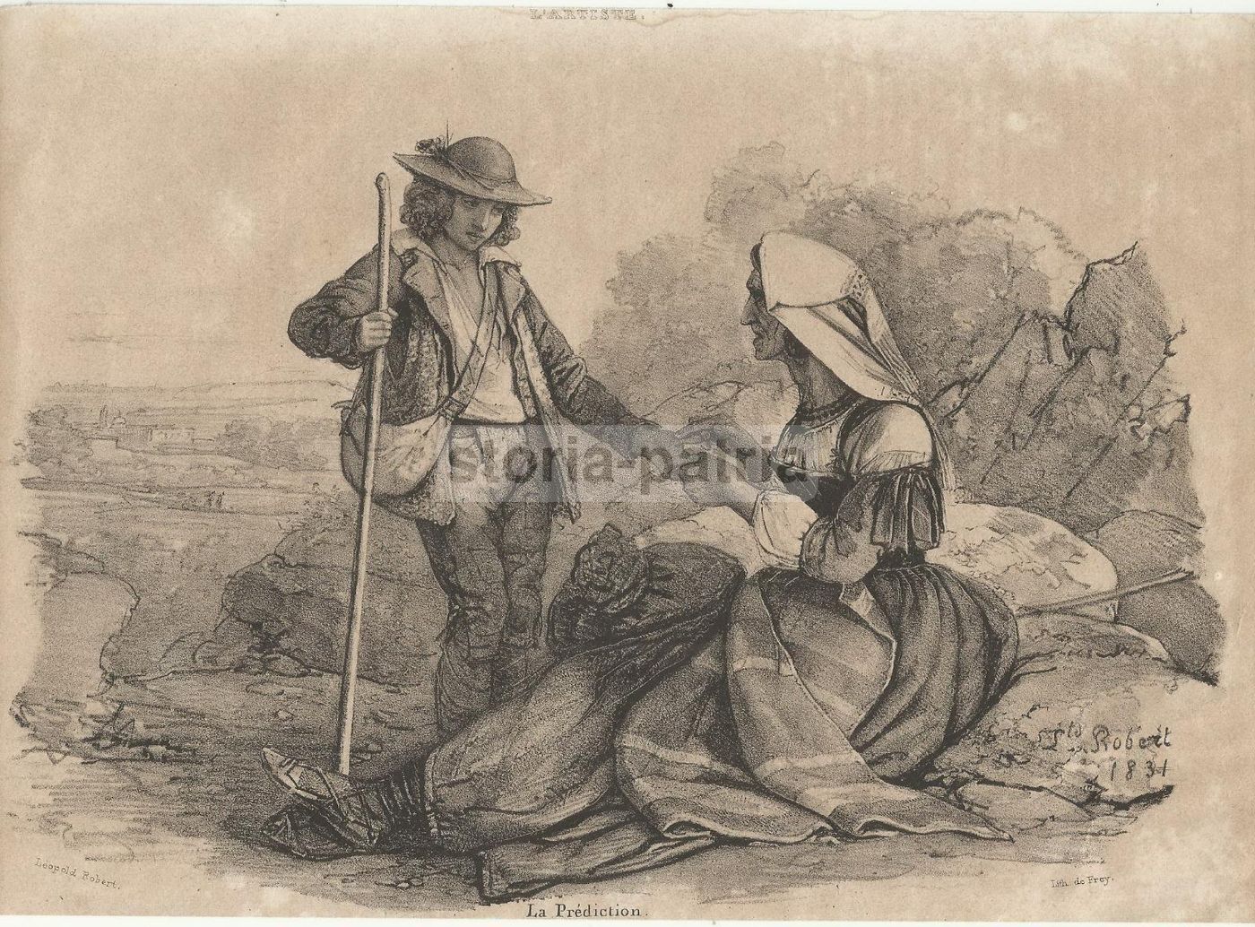 La Prediction   Litografia Di De Frey Da Leopold Robert, 1831   Chiromanzia