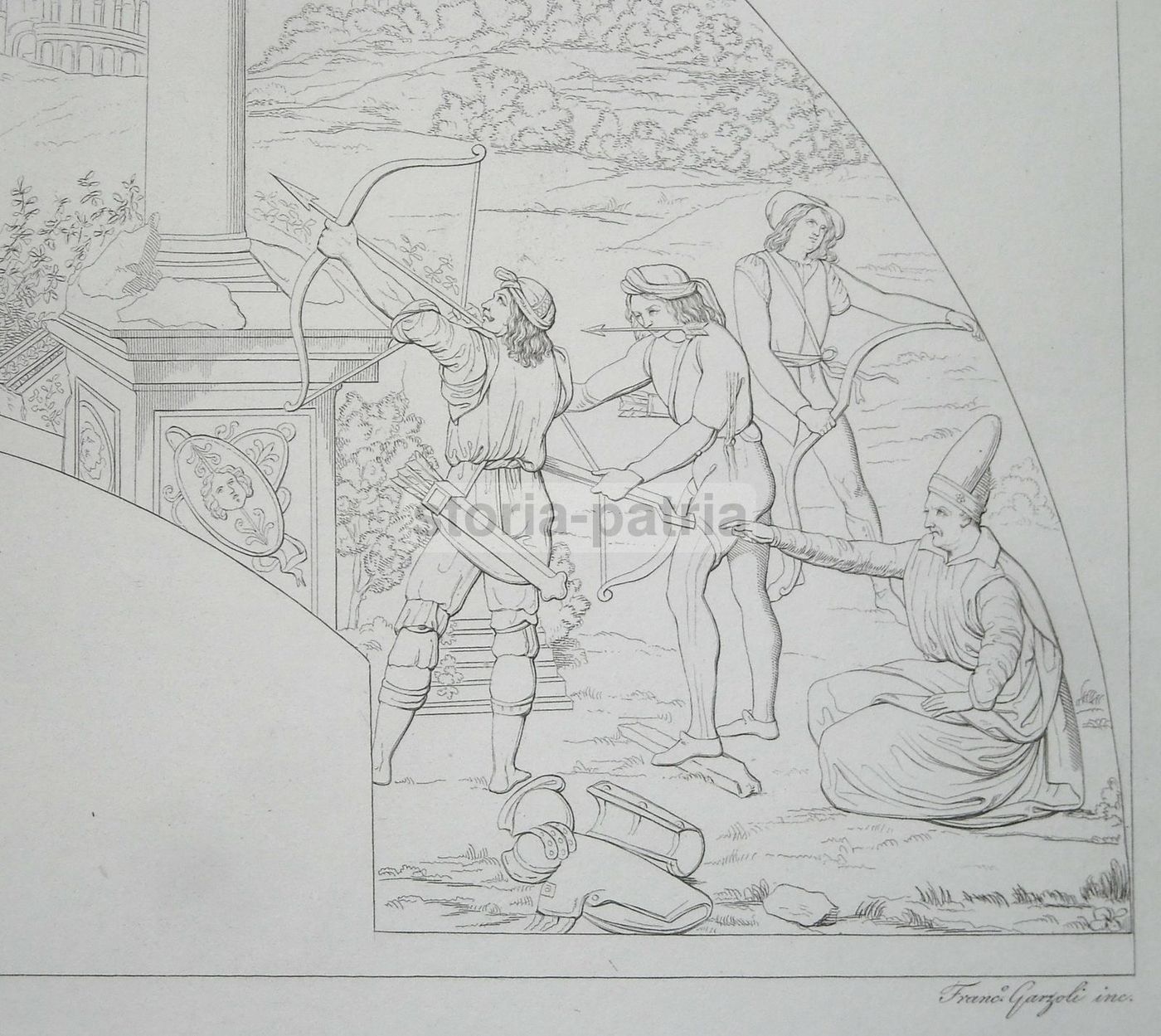 Incisione San Sebastiano, Garzoli E Fattore, Lunetta Antica, XIX Secolo