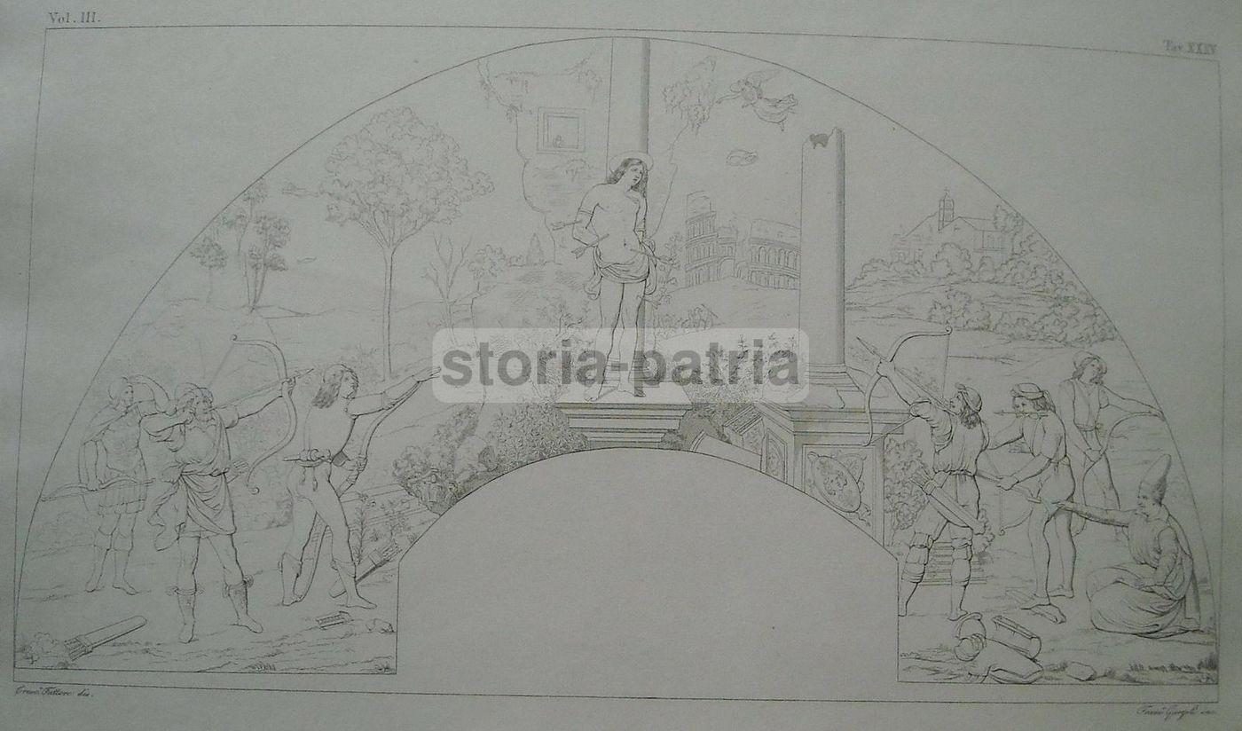 Incisione San Sebastiano, Garzoli E Fattore, Lunetta Antica, XIX Secolo