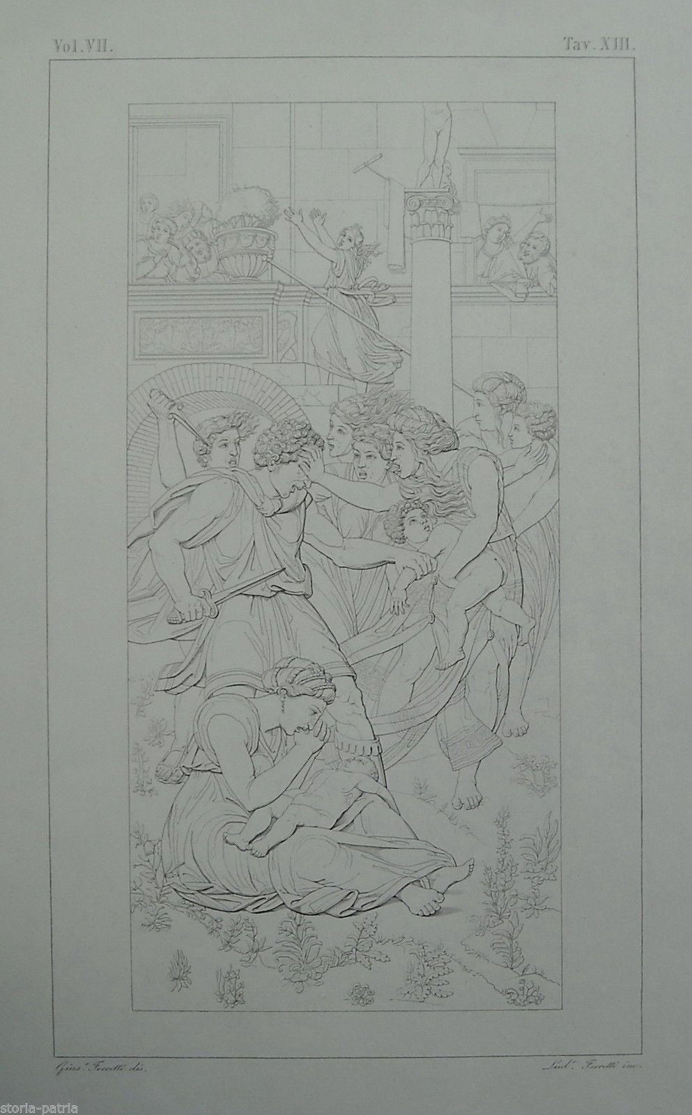 Incisione Antica Della Strage Degli Innocenti, Ludovico Ferretti, XIX Secolo