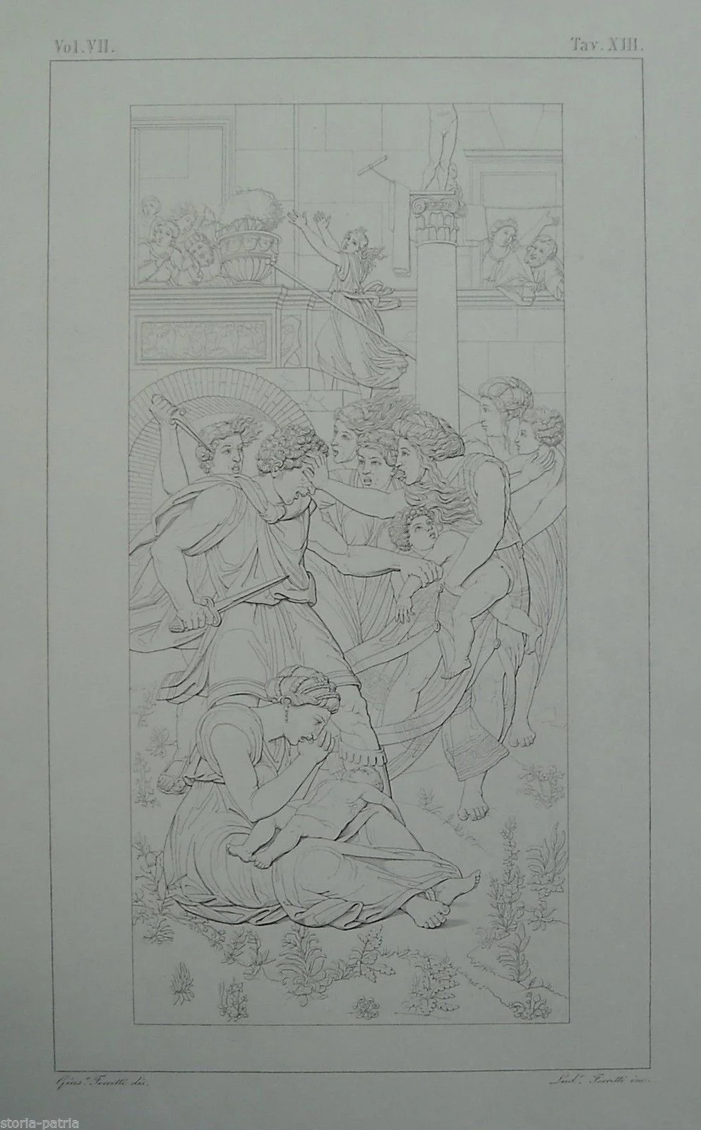 Antique Engraving of the Massacre of the Innocents, Ludovico Ferretti, 19th Century