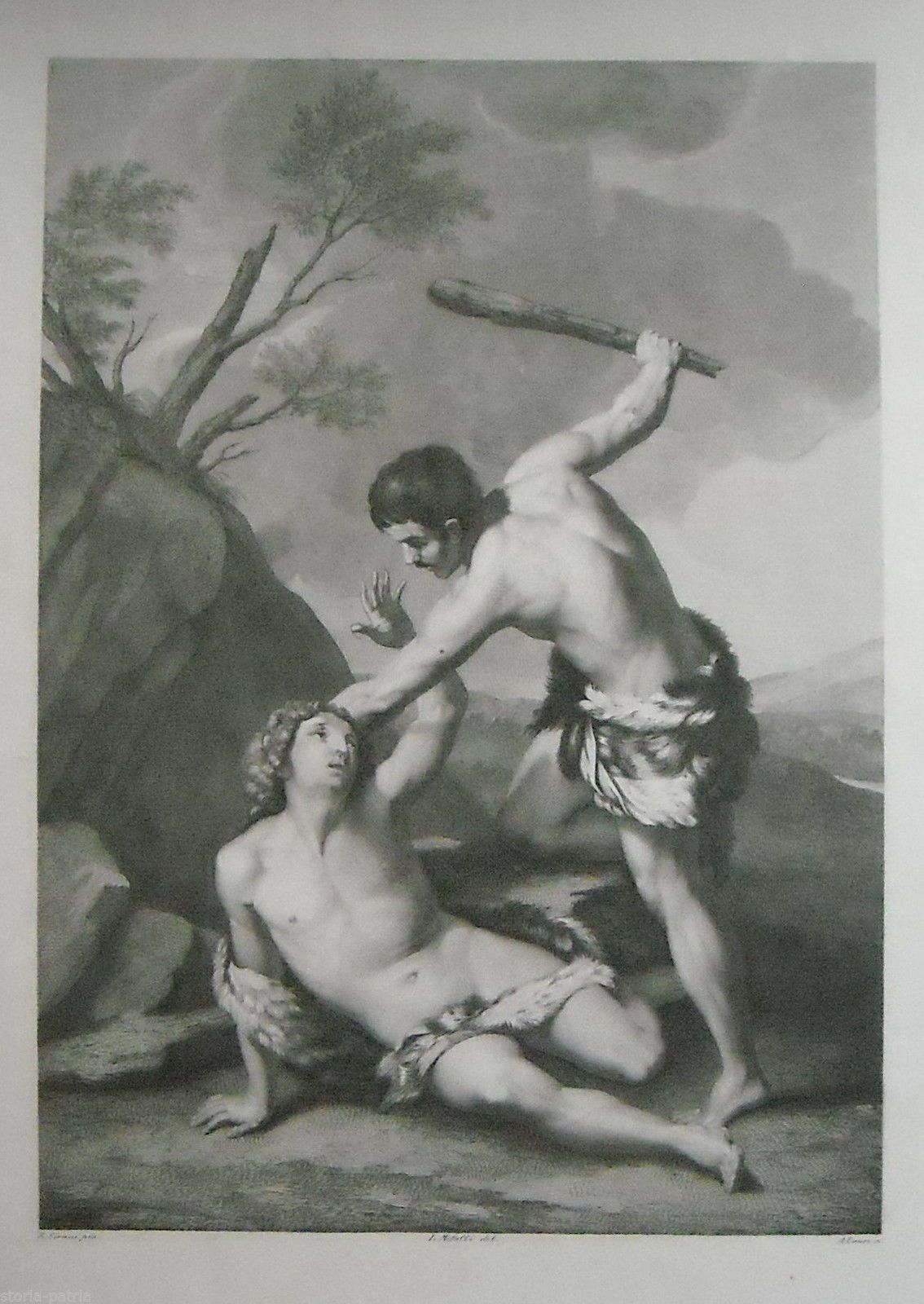 Incisione Antica Caino E Abele (Sirani   Lauro   Metalli   Basadonna)