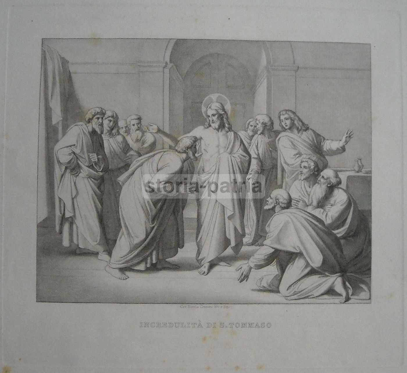 Incisione Antica: Incredulità Di San Tommaso (Nicola Consoni, XIX Secolo)