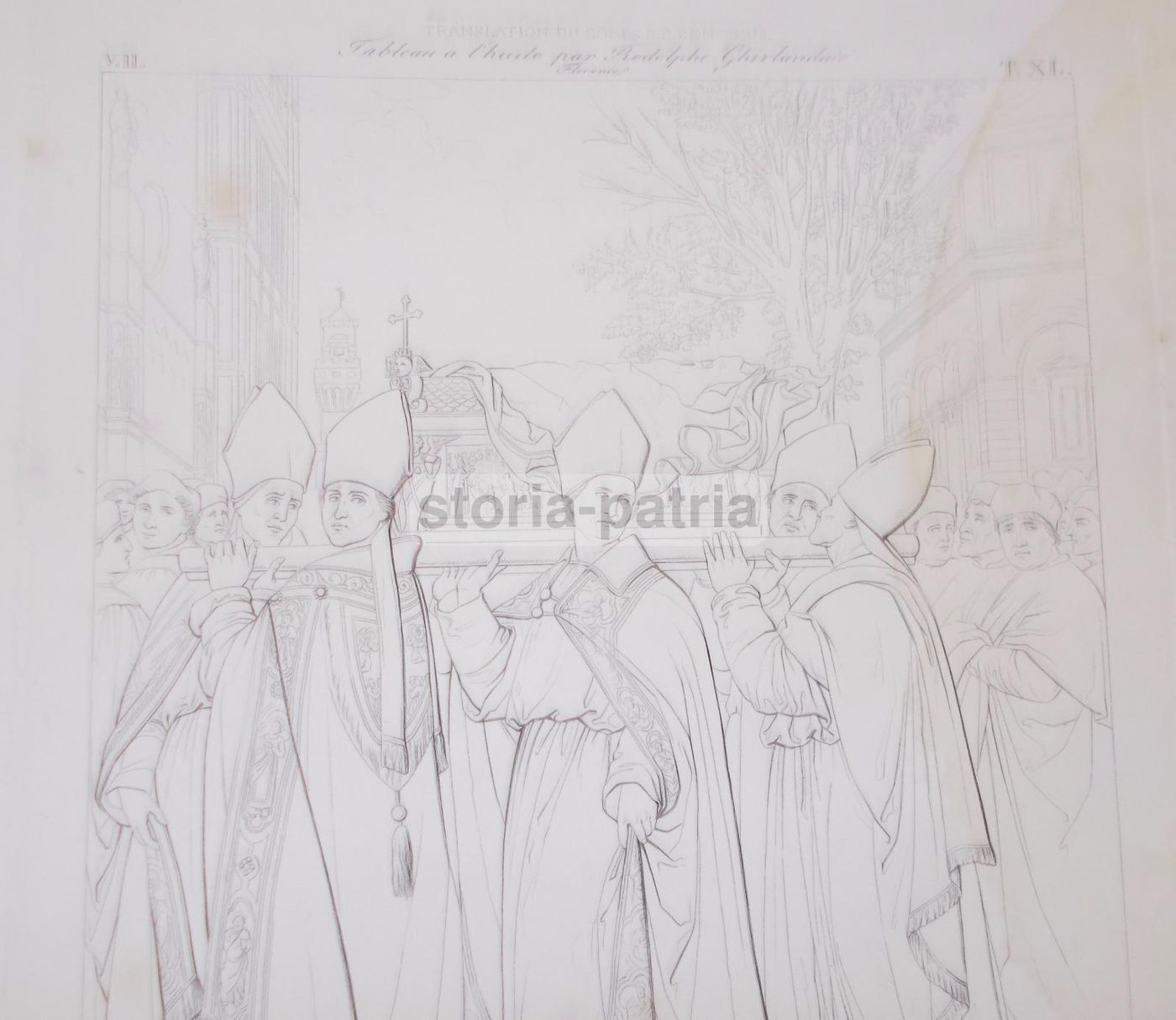 Stampa Antica San Zanobio: Traslazione (Ghirlandaio   Pistolesi), XIX Secolo