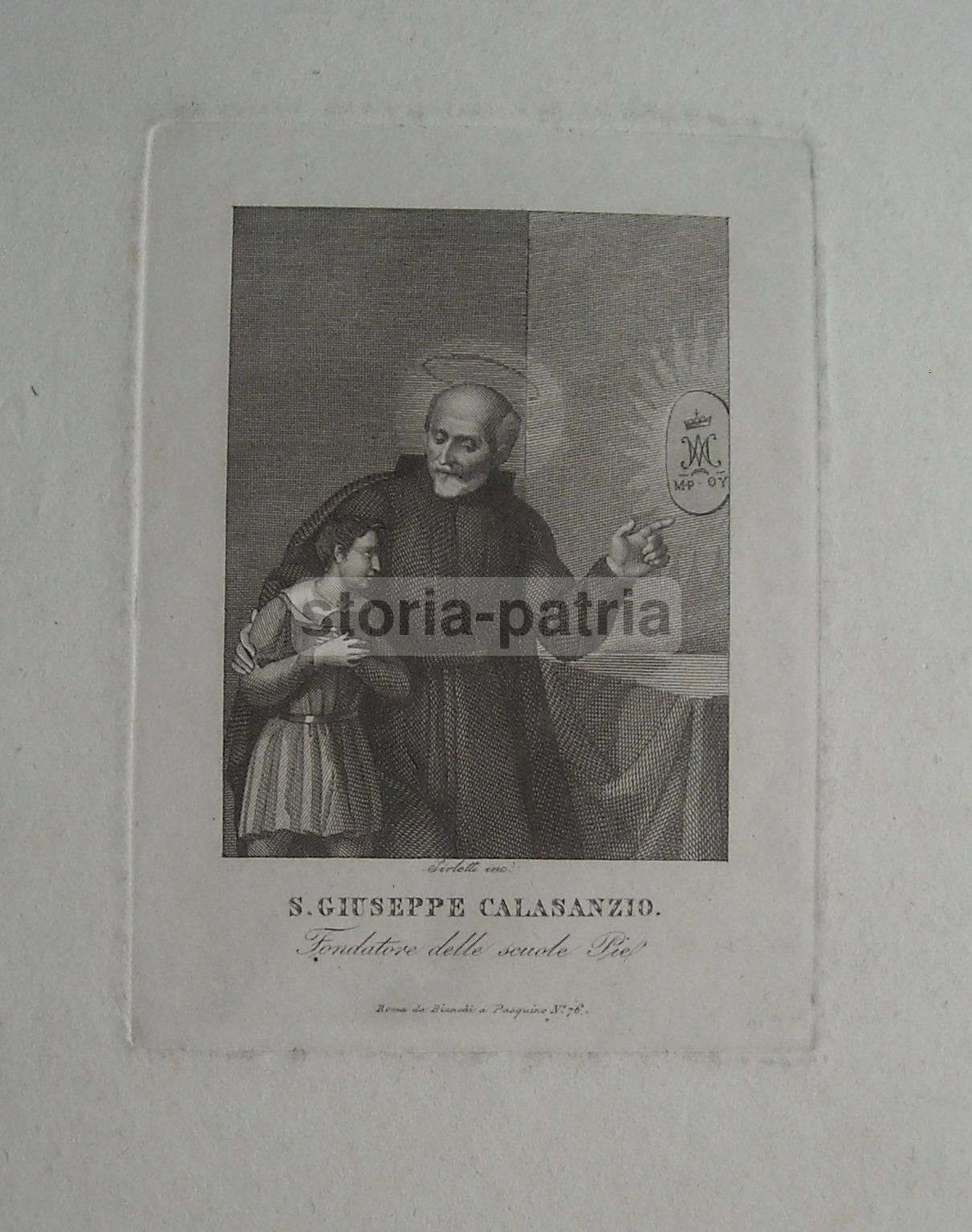 Stampa Devozionale San Giuseppe Calasanzio, Incisore Sirletti, Metà XIX Secolo