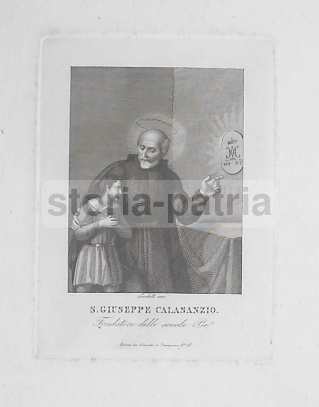 Stampa Devozionale San Giuseppe Calasanzio, Incisore Sirletti, Metà XIX Secolo