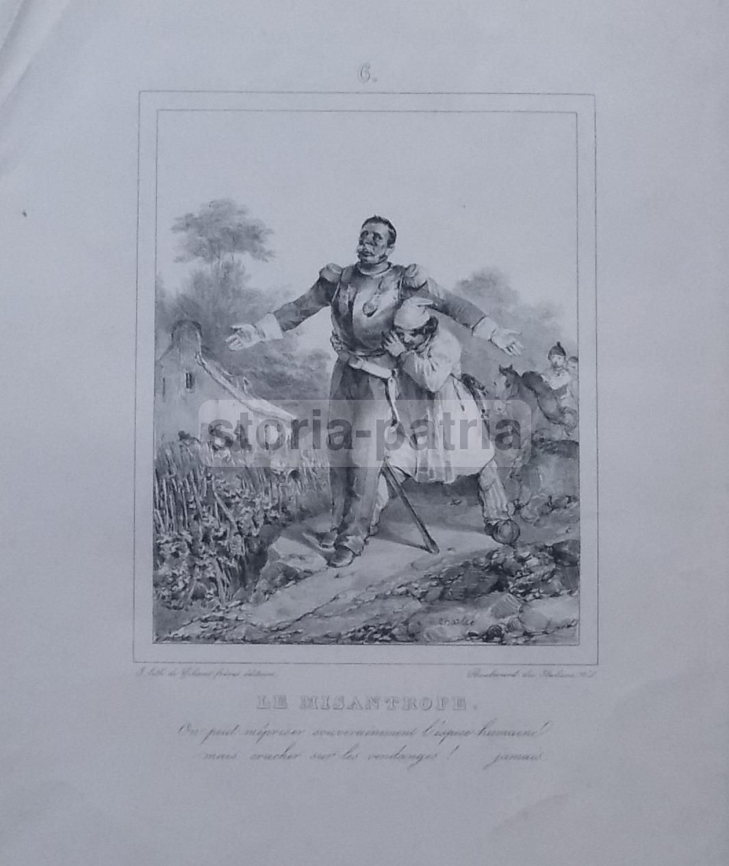 Il Misantropo: Litografia Francese Dell'800 Di Charlet E Gihaut