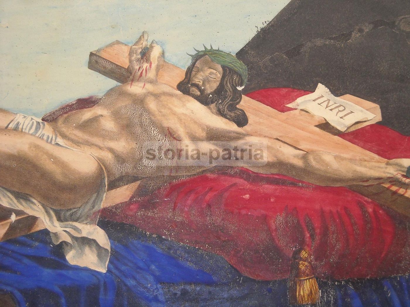 Stampa Devozionale Crocifissione Gesù Vexilla Regis Colorata '800