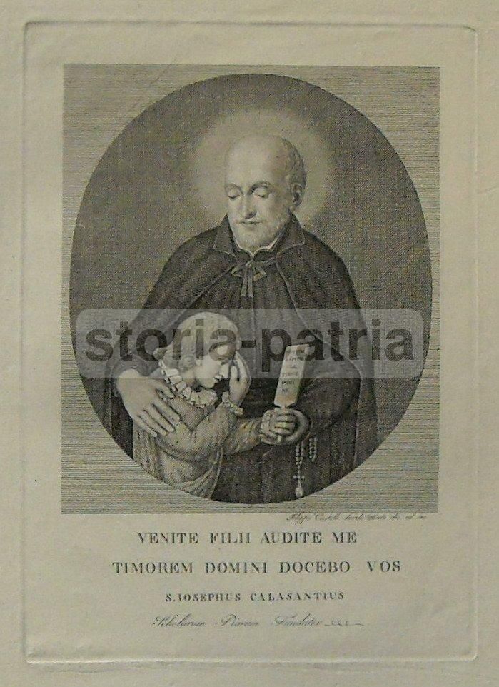 Stampa Antica San Giuseppe Calasanzio Filippo Castelli XIX Secolo