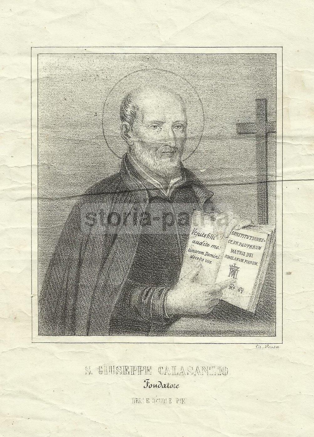 Litografia Antica Di San Giuseppe Calasanzio, Stampatore Pensa, XIX Secolo