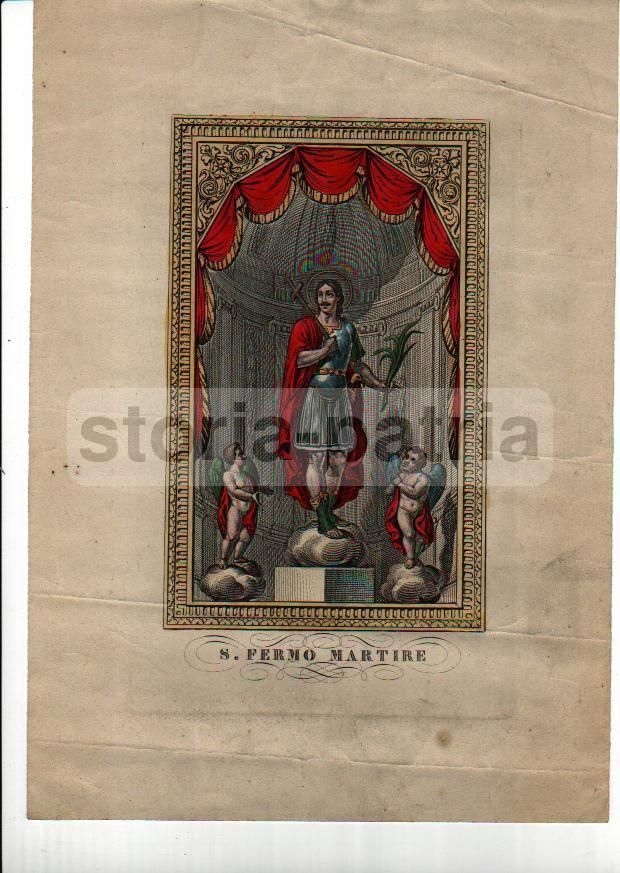 San Fermo Martire, Stampa Litografica Acquarellata A Mano Del XIX Secolo