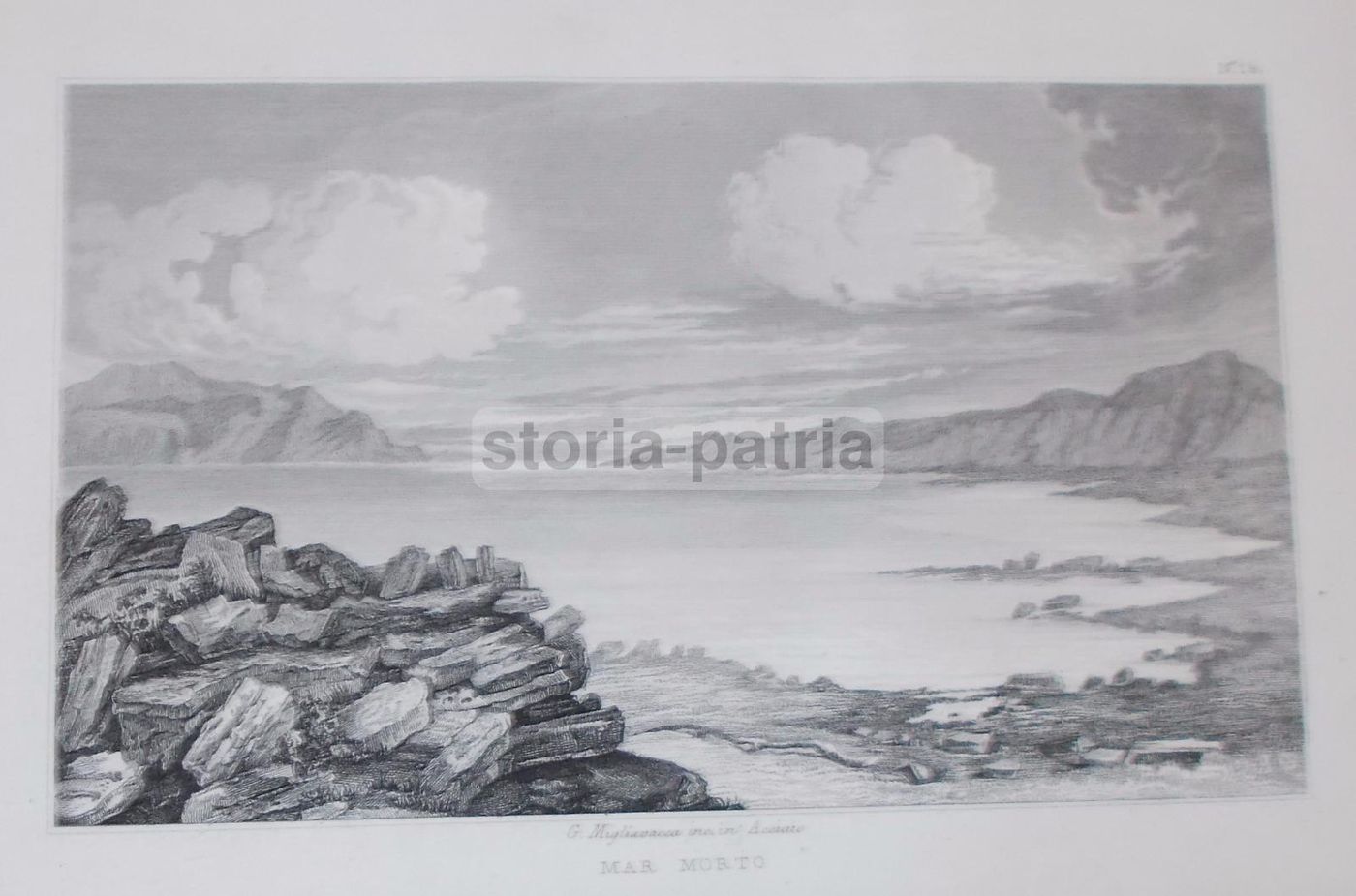 Incisione Antica Mar Morto Migliavacca 1800 Veduta Paesaggistica