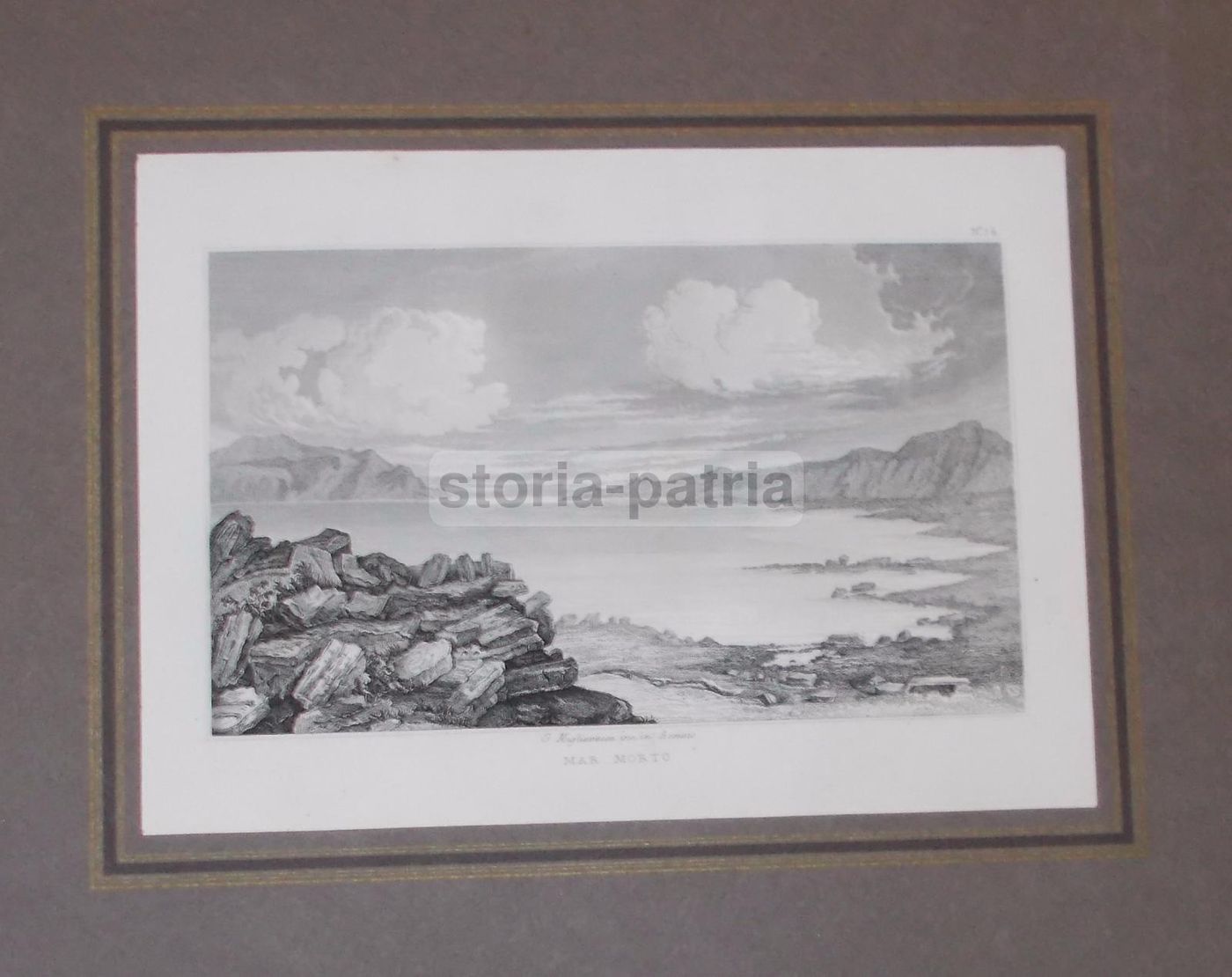 Incisione Antica Mar Morto Migliavacca 1800 Veduta Paesaggistica