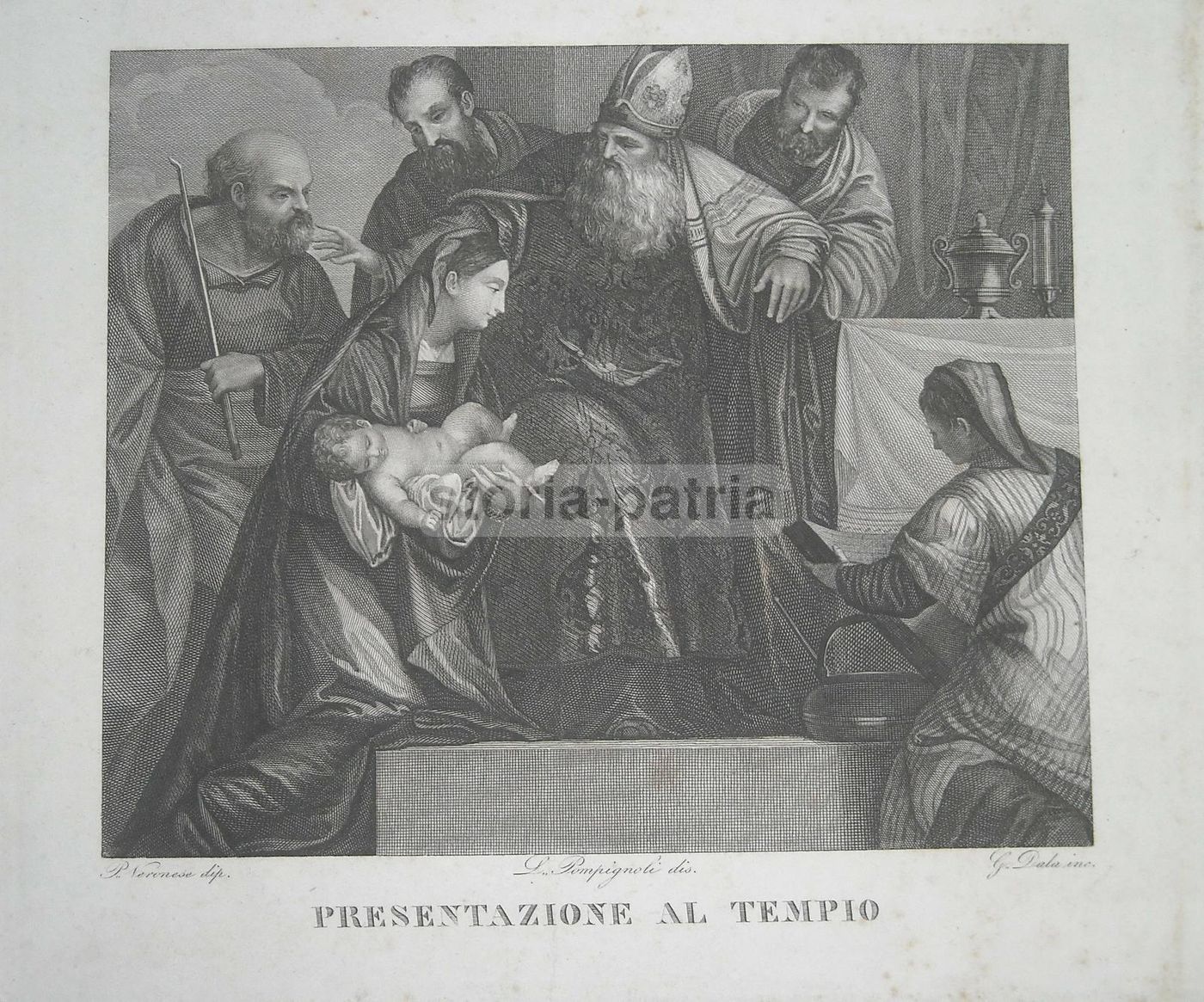 Incisione Antica: Presentazione Al Tempio (G. Dala Da Paolo Veronese)