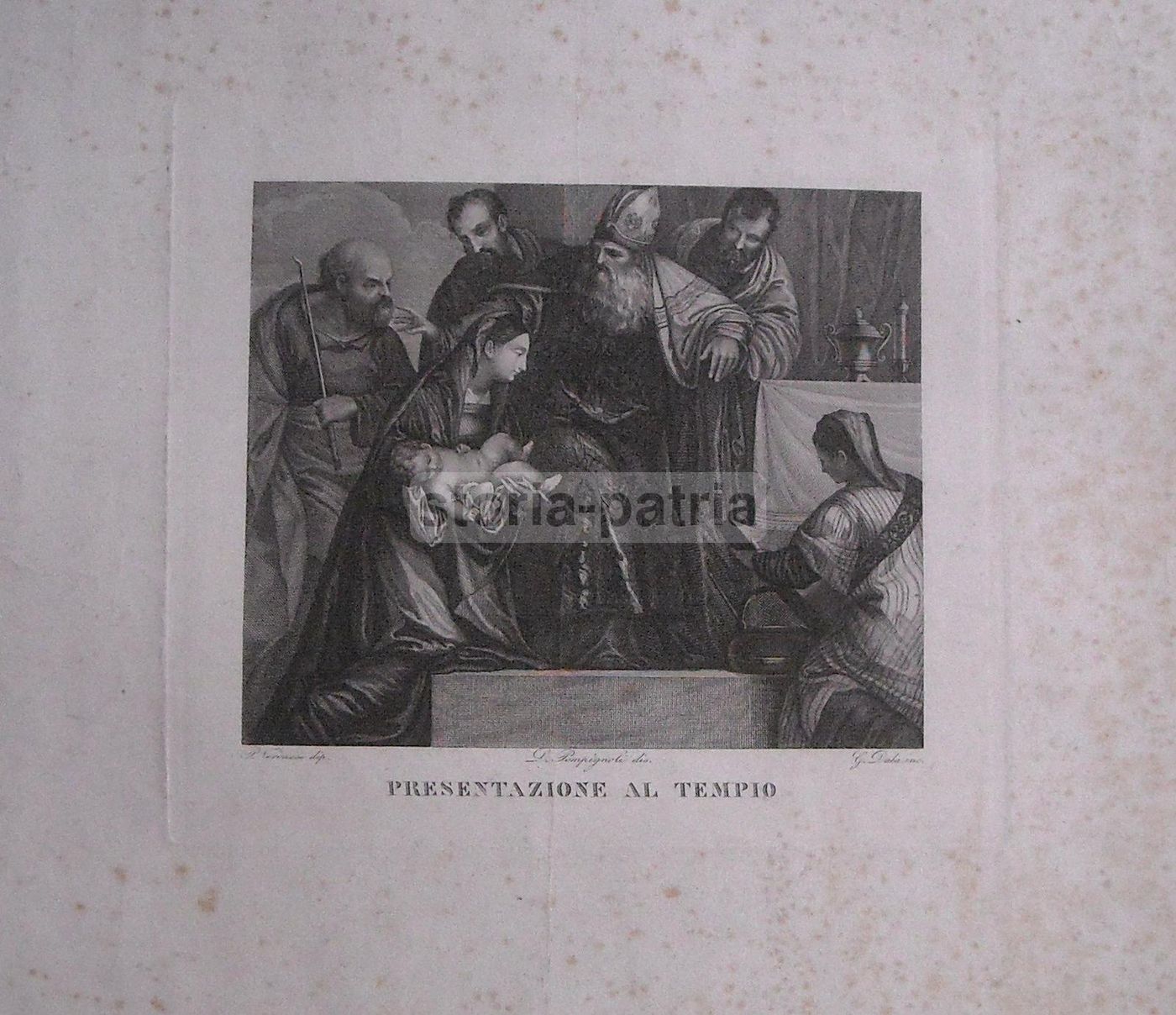 Incisione Antica: Presentazione Al Tempio (G. Dala Da Paolo Veronese)