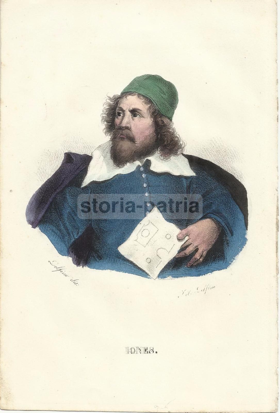 Ritratto Di Inigo Jones, Litografia Colorata A Mano Di Dolfino, Metà XIX Secolo