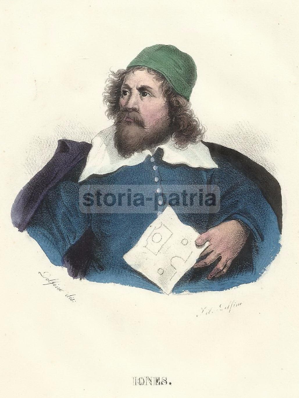 Ritratto Di Inigo Jones, Litografia Colorata A Mano Di Dolfino, Metà XIX Secolo
