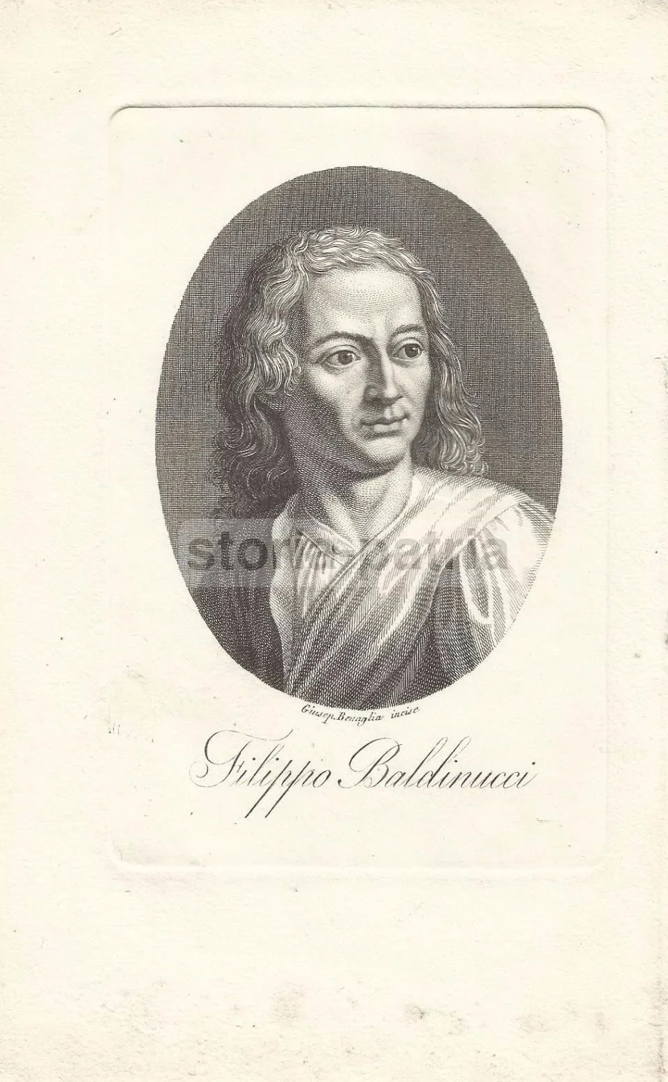 Portrait of Filippo Baldinucci, Engraving by Giuseppe Benaglia, Monza, 19th Century