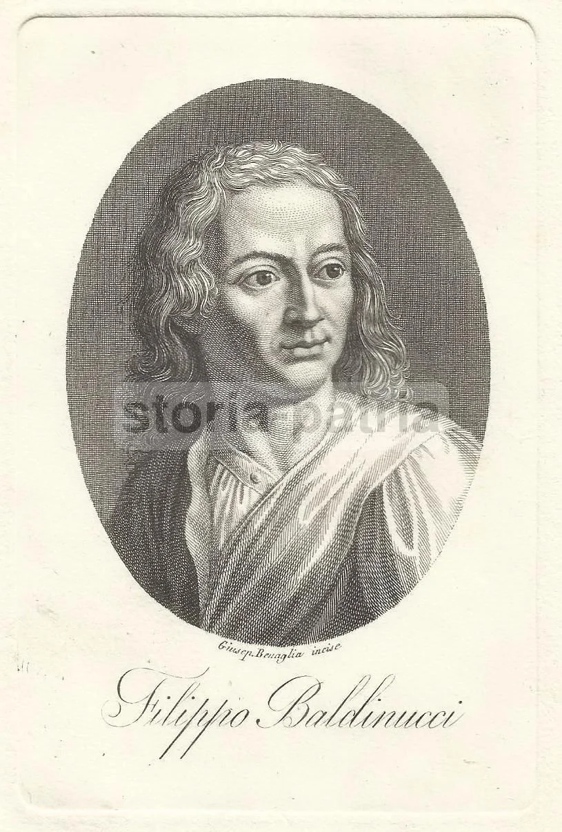 Portrait of Filippo Baldinucci, Engraving by Giuseppe Benaglia, Monza, 19th Century