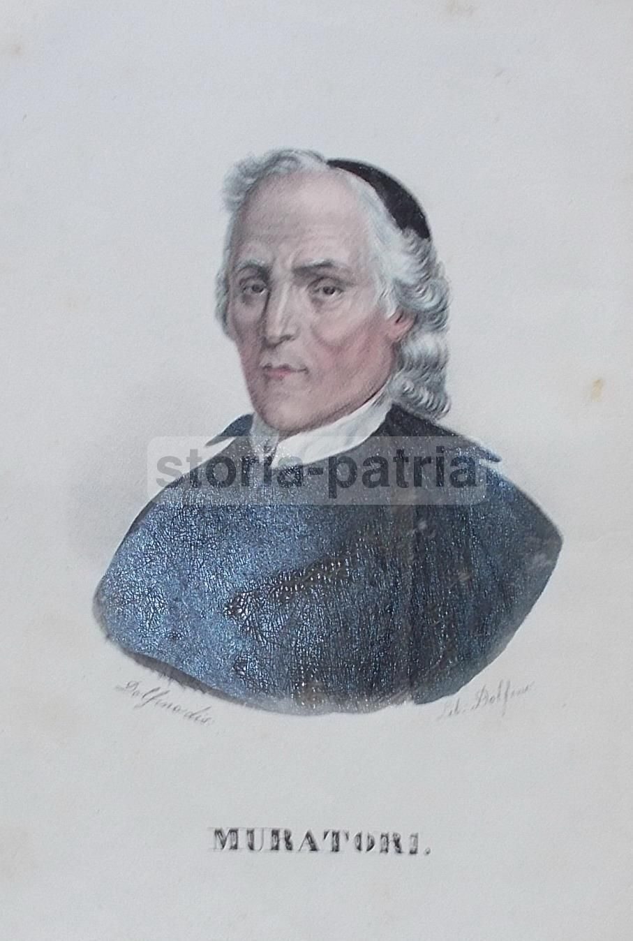 Ritratto Di Ludovico Antonio Muratori, Incisione Litografica Colorata Di Dolfino, XIX Secolo