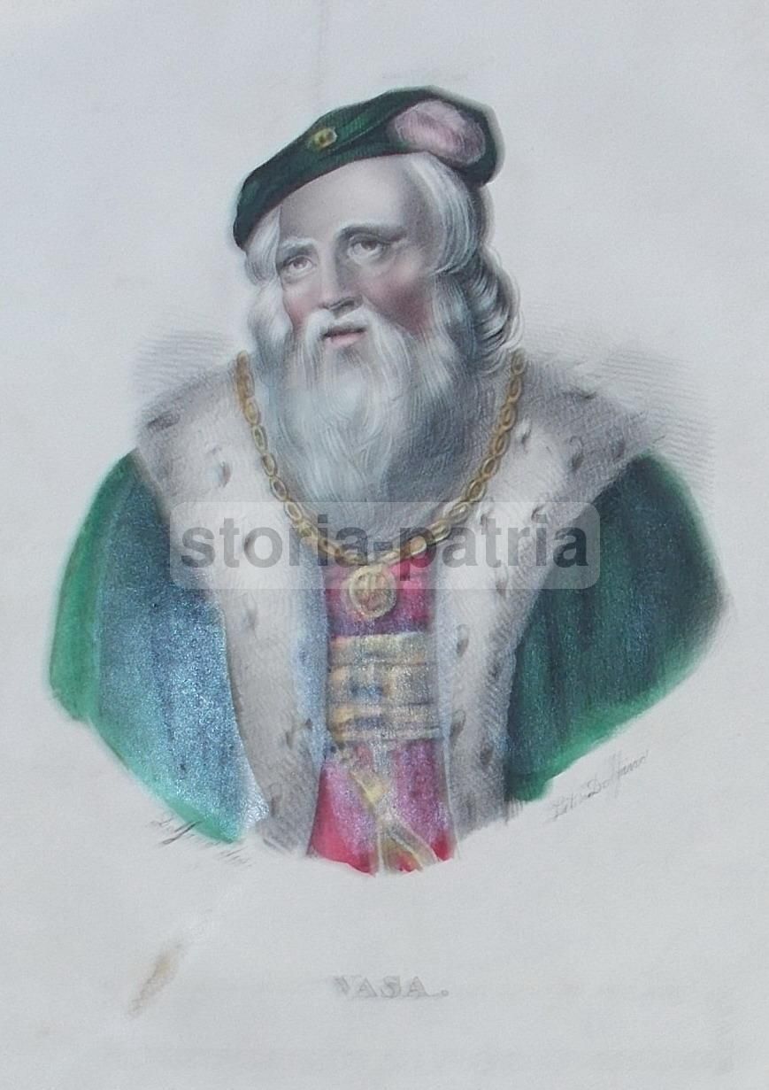 Ritratto Di Adolf Vasa, Litografia Colorata A Mano, Metà XIX Secolo, Dolfino