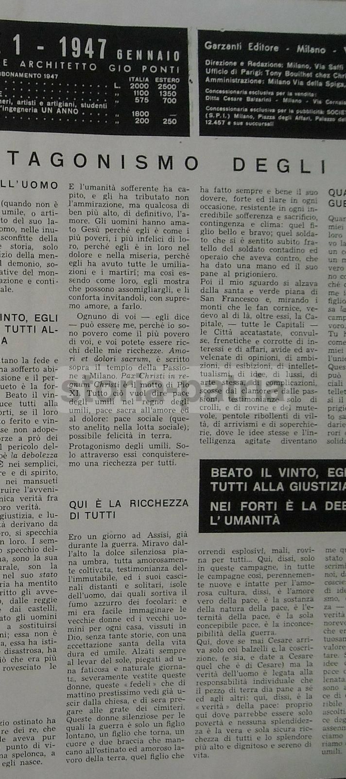 Rivista Lo Stile N. 1 1947 Giò Ponti Design Architettura Milano