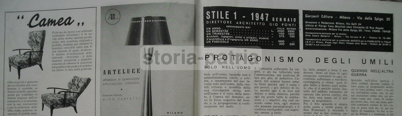 Rivista Lo Stile N. 1 1947 Giò Ponti Design Architettura Milano