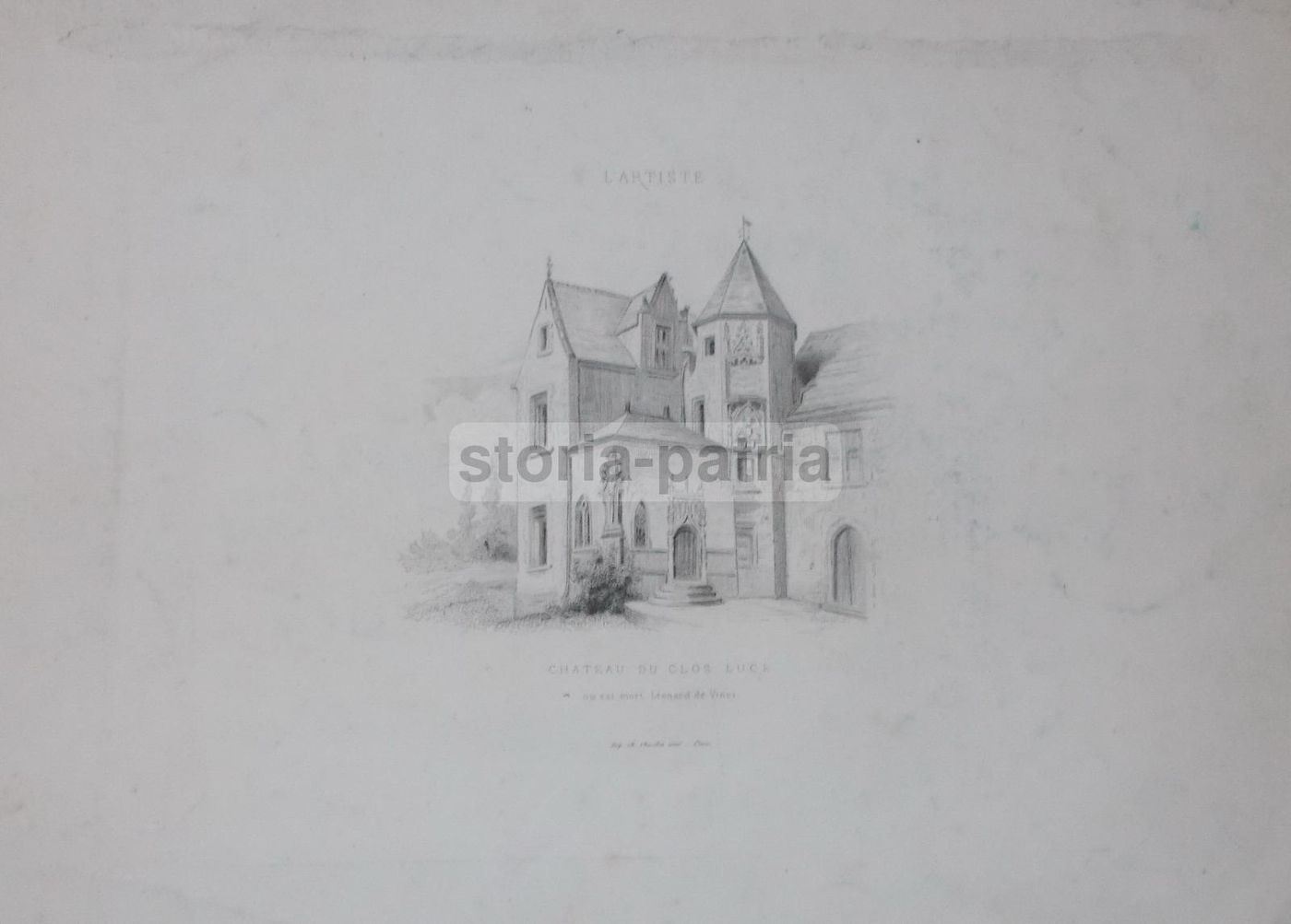 Stampa Antica Chateau Du Clos Lucé Leonardo Da Vinci Geoffroy 1800