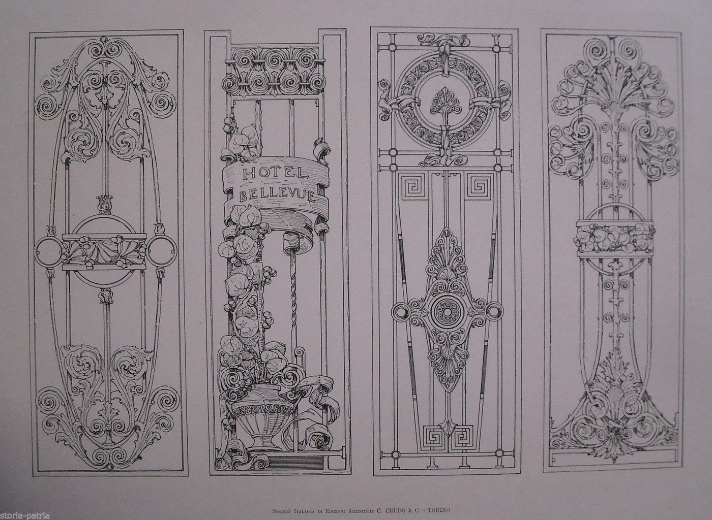 Stampa Progetti In Ferro Battuto Hotel Bellevue Calligaris Torino 1900
