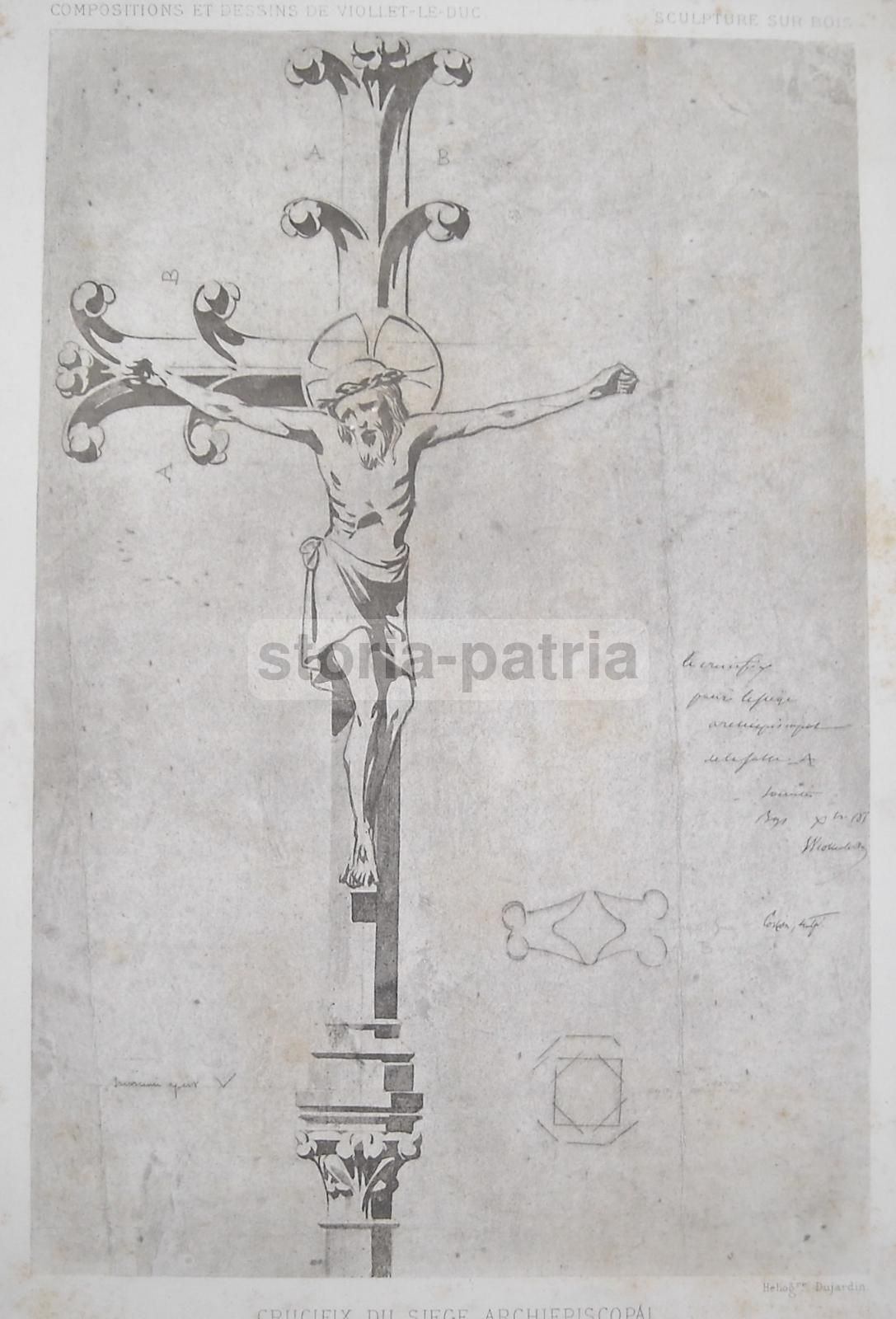 Viollet Le Duc Crocifisso Notre Dame Parigi Stampa XIX Secolo